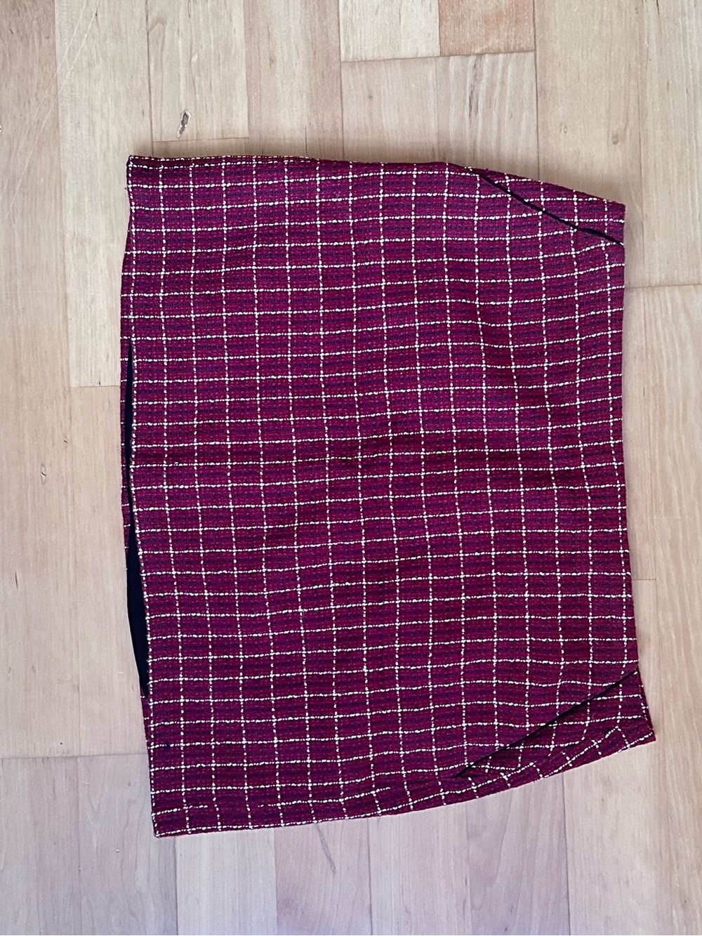 Plus Size 18 - Wine Red Tweed Mini Skirt with Windowpane Check